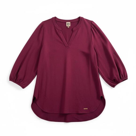 Anne Klein Tops - Anne Klein Burgundy Split-Neck Blouse – Size L